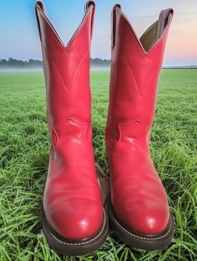 Women's Justine Ropers Red Leather Cowboy Boots 6M, Superb Vintage Condition
